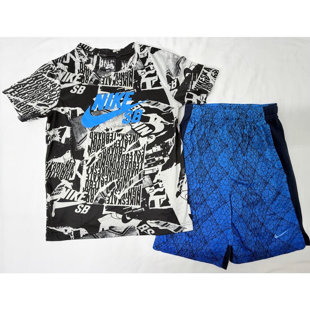 Nike SB Dri-FIT Shirt Shorts Set Boys Large 12-13 Blue Athletic Outfit